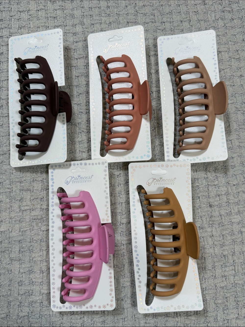 Bundle of Five  Matte Round Shape Claw Hair Clips 4” Fall Colors NEW